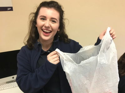 Hannah Dees is researching the effects of plastic bags on the ocean and the environment and is looking at possible biodegradable options.