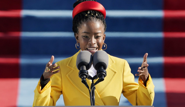 Amanda Gorman reads a poem at the Capitol for the Inauguration of Joseph R. Biden Jr.