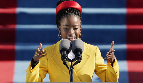 Amanda Gorman reads a poem at the Capitol for the Inauguration of Joseph R. Biden Jr. 